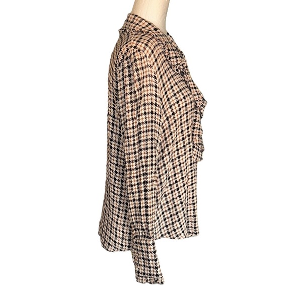 Zara Houndstooth Print Ruffle Peter Pan Collar Button Down Blouse - M - Picture 7 of 14